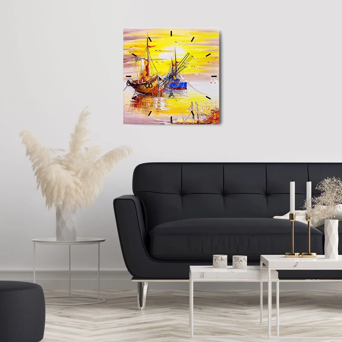 Horloge murale - Pendule murale - Un repos bien mérité au port - 40x40 cm