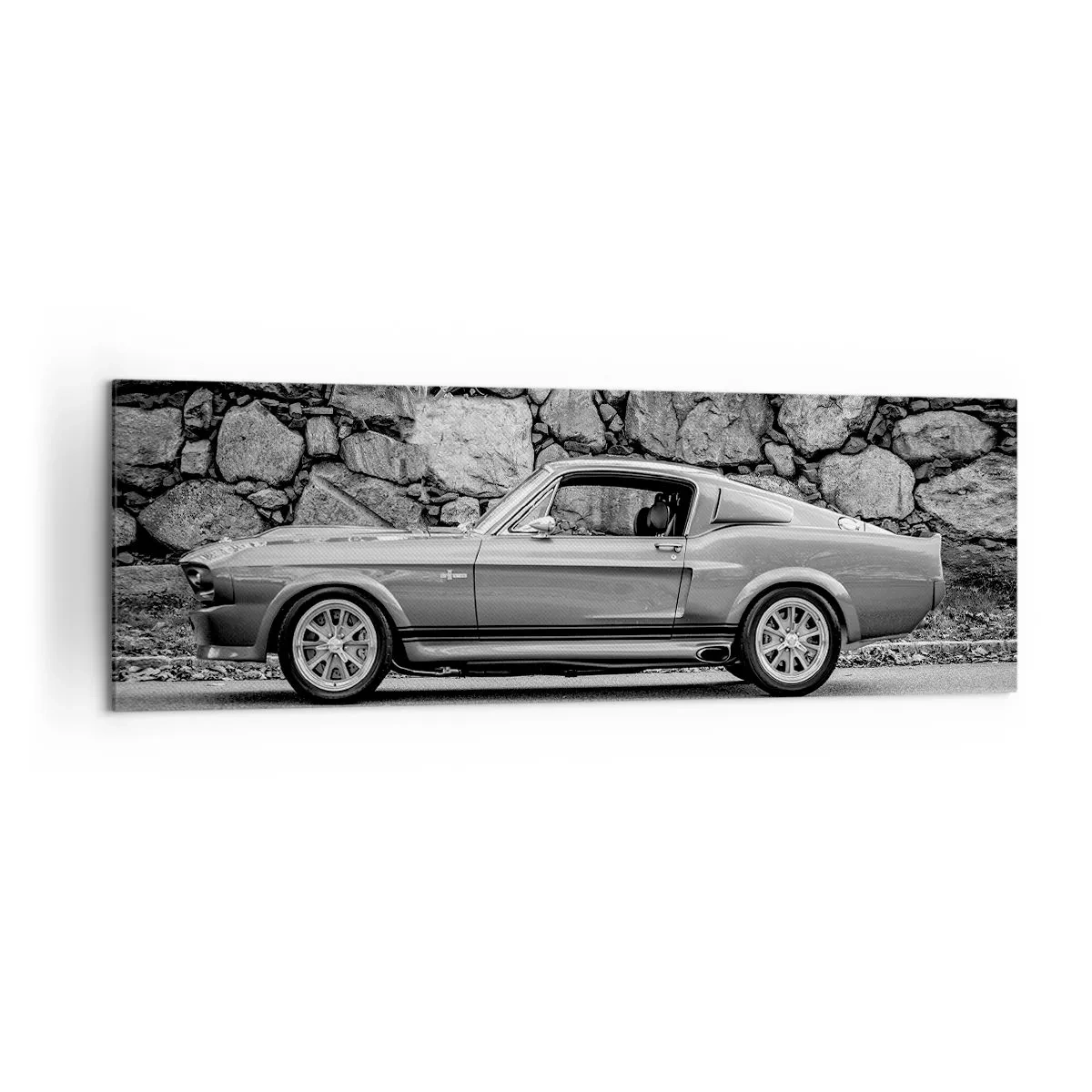 Impression sur toile - Image sur toile - Photo en noir et blanc d'une voiture classique - 160x50cm - Légende des années 60 - Décoration murale moderne pour le salon et la chambre ARTTOR