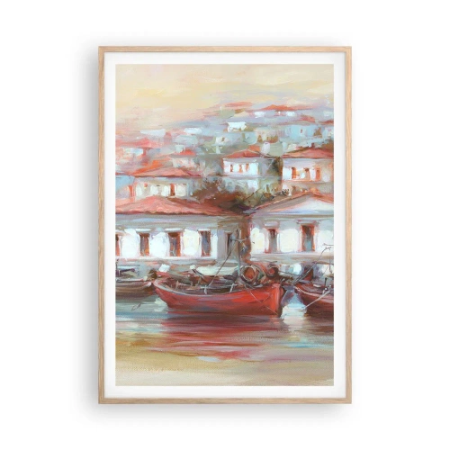 Affiche dans un chêne clair - Poster - Petite ville heureuse - 70x100 cm
