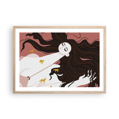Affiche dans un chêne clair - Poster - Rêve d'un cheval d'or - 70x50 cm