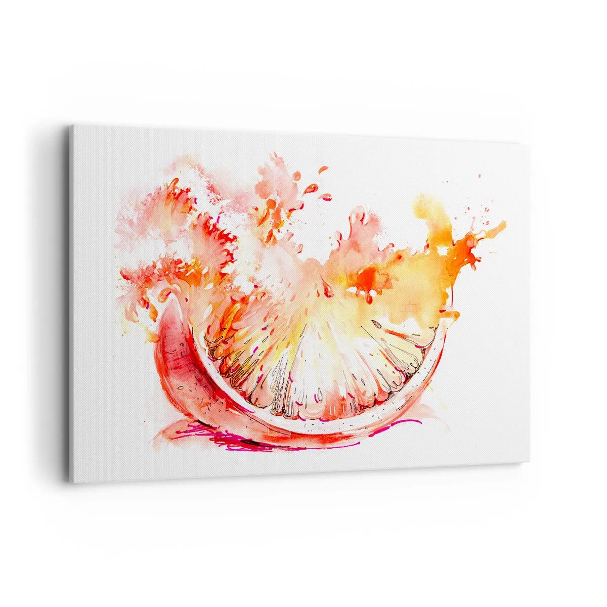 Impression sur toile - Image sur toile - Une tranche de pamplemousse à l'aquarelle aux couleurs vives - 120x80cm - Détente juteuse - Décoration murale moderne pour le salon et la chambre ARTTOR