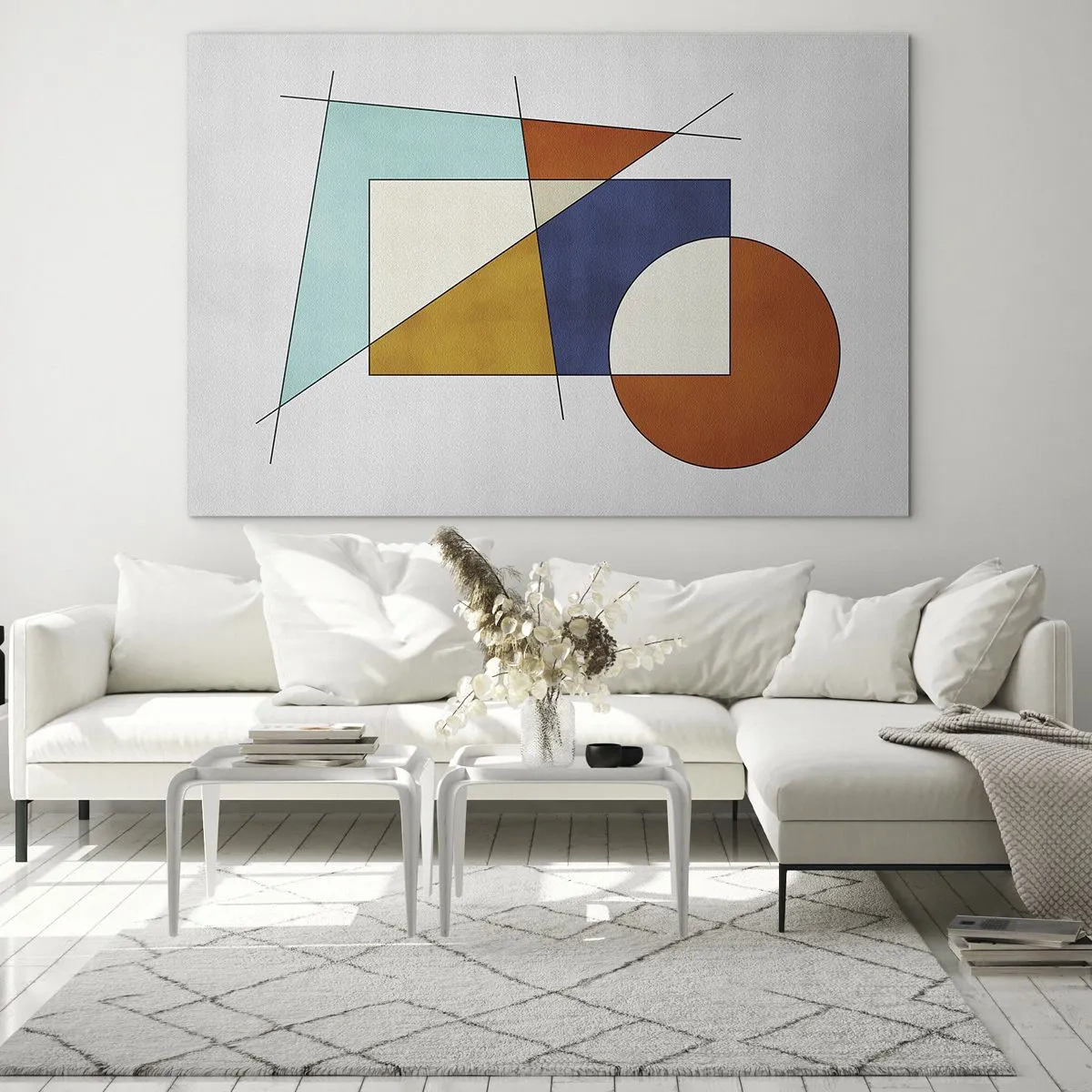 Impression sur verre - Image sur verre - Formes géométriques colorées sur fond clair dans un style moderniste - 70x50cm - Abstraction : plaisir moderniste - Décoration murale moderne pour le salon et la chambre ARTTOR