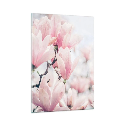 Impression sur verre - Image sur verre - Magnolias roses délicats sur fond clair - 50x70cm - Idéal de la subtilité - Décoration murale moderne pour le salon et la chambre ARTTOR