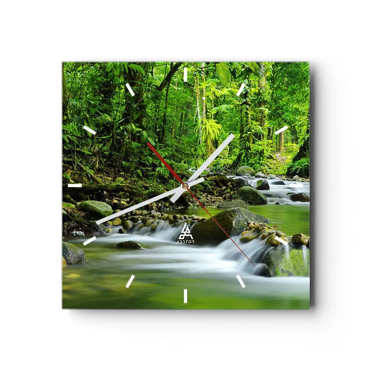 Horloge murale - Pendule murale - Un ruisseau dans une forêt tropicale luxuriante - 30x30cm - Nager dans un océan de verdure - Décoration murale moderne pour le salon et la chambre ARTTOR