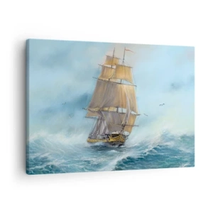 Impression sur toile - Image sur toile - Un voilier sur une mer agitée - 70x50cm - Se précipitant sur les vagues - Décoration murale moderne pour le salon et la chambre ARTTOR