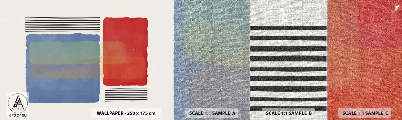 Échantillon de Papier Peint Premium Canvas - Esprit et lettre de la géométrie - Abstraction, Morceau, Art moderne. - 100x30 cm