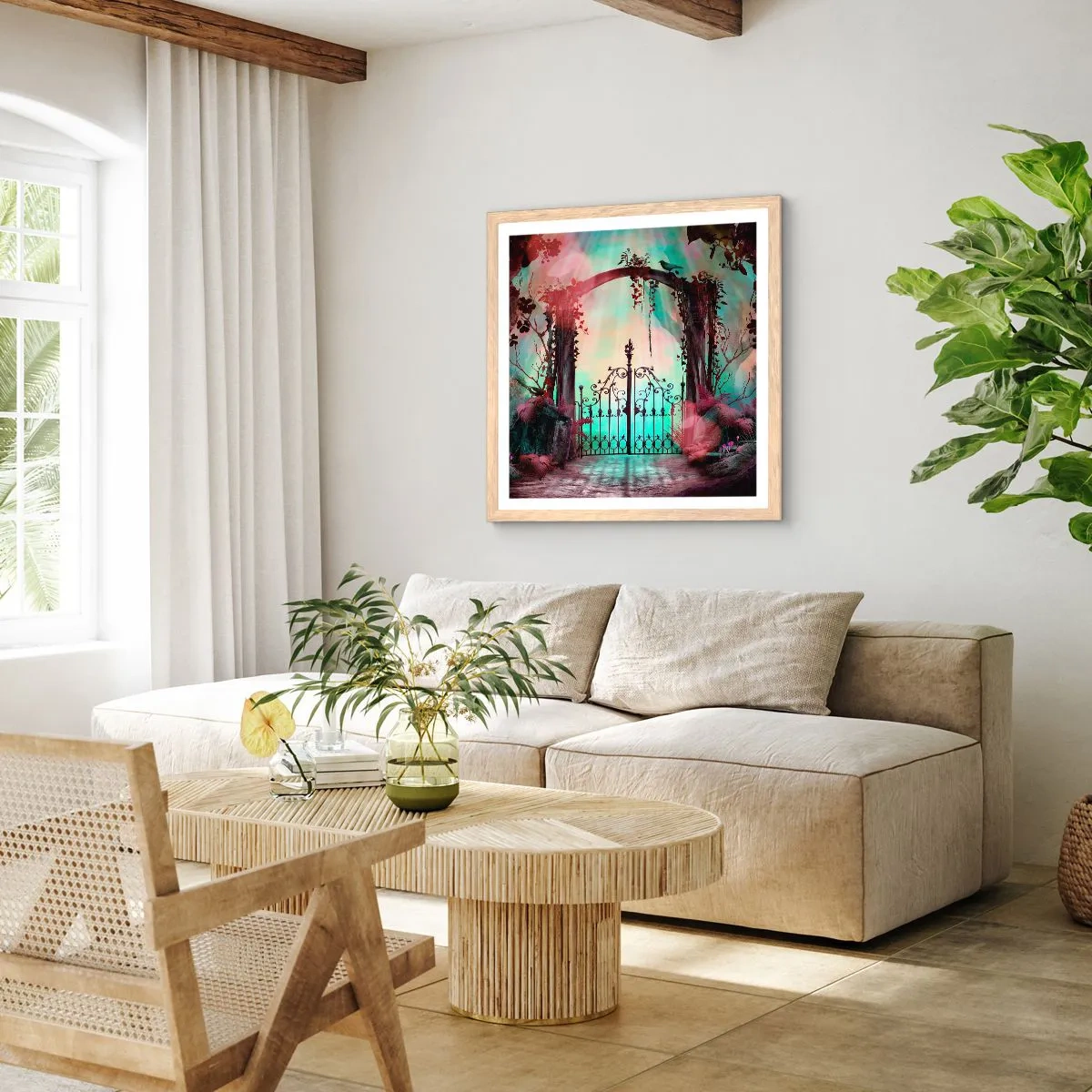 Affiche dans un chêne clair - Poster - Jardin secret - 40x40 cm