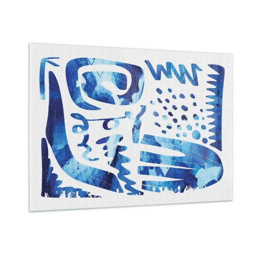 Impression sur verre - Image sur verre - Abstraction bleue dynamique avec des formes géométriques - 100x70cm - Retour aux racines - Décoration murale moderne pour le salon et la chambre ARTTOR