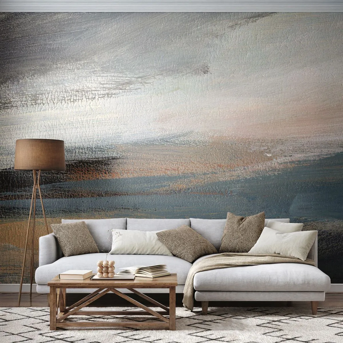 Papier Peint Photo Premium Sand - Une abstraction picturale ressemblant à un paysage aux couleurs froides. - 100x70cm - Abstraction : paysage nordique - Décoration murale moderne pour le salon et la chambre ARTTOR