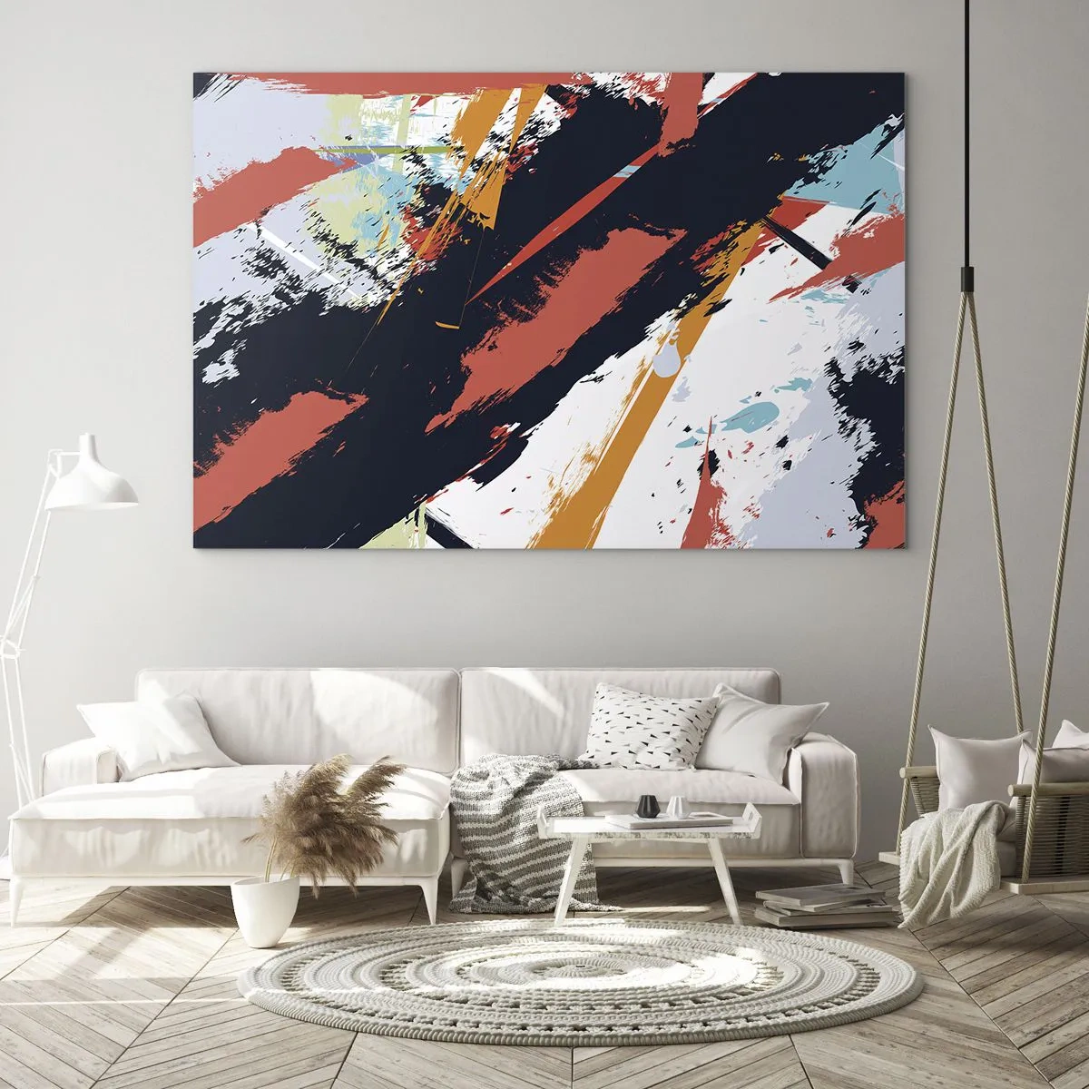 Impression sur verre - Image sur verre - Coups de pinceau abstraits aux couleurs intenses - 100x70cm - Composition dynamique - Décoration murale moderne pour le salon et la chambre ARTTOR