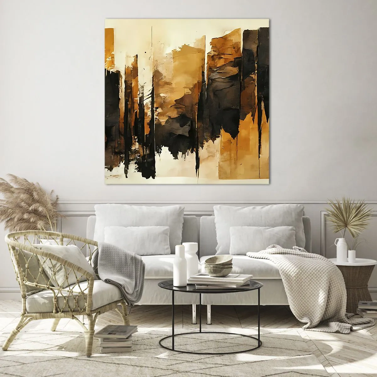 Impression sur verre - Image sur verre - Harmonie de noir et d'or - 30x30 cm