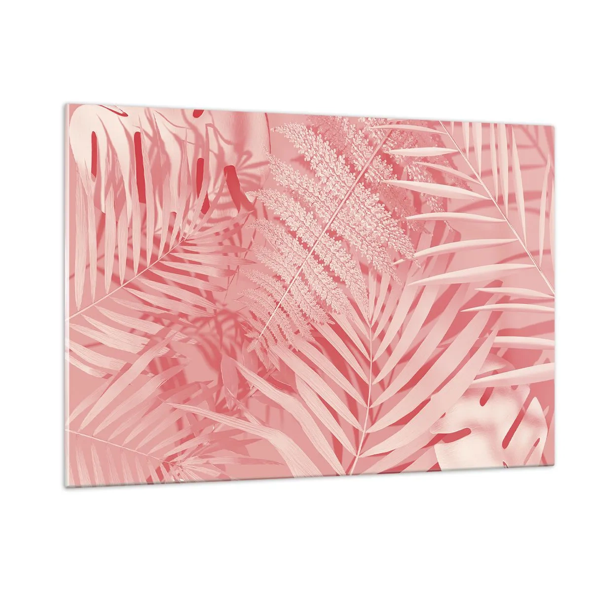 Impression sur verre - Image sur verre - Feuilles tropicales roses dans une composition moderne - 120x80cm - Concept de rose - Décoration murale moderne pour le salon et la chambre ARTTOR