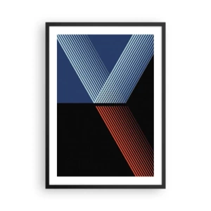 Affiche dans un cadre noir - Poster - Composition abstraite de lignes bleues, noires et rouges - 50x70cm - Histoire simple - Décoration murale moderne pour le salon et la chambre ARTTOR