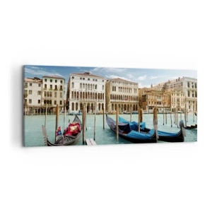 Impression sur toile - Image sur toile - Venise avec des gondoles et des palais contre le ciel - 120x50cm - Palace bleu ciel - Décoration murale moderne pour le salon et la chambre ARTTOR