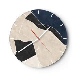 Horloge murale - Pendule murale - Formes minimalistes en beige, noir et bleu marine avec une ligne blanche - 30x30cm - Composition abstraite - contraste de couleurs - Décoration murale moderne pour le salon, la cuisine et la chambre ARTTOR