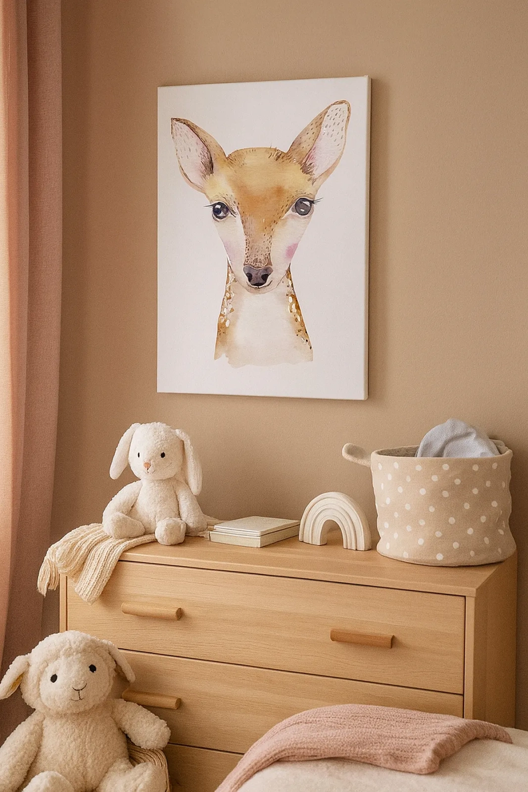 Impression sur toile - Image sur toile - Portrait à l'aquarelle d'un jeune chevreuil sur fond blanc - 50x70cm - L'innocence de la nature - Décoration murale moderne pour le salon et la chambre ARTTOR