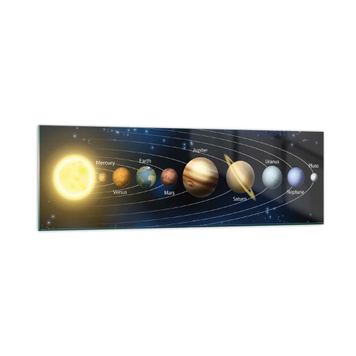 Impression sur verre - Image sur verre - Schéma du système solaire avec les planètes et le soleil - 160x50cm - L'une des dix - Décoration murale moderne pour le salon et la chambre ARTTOR