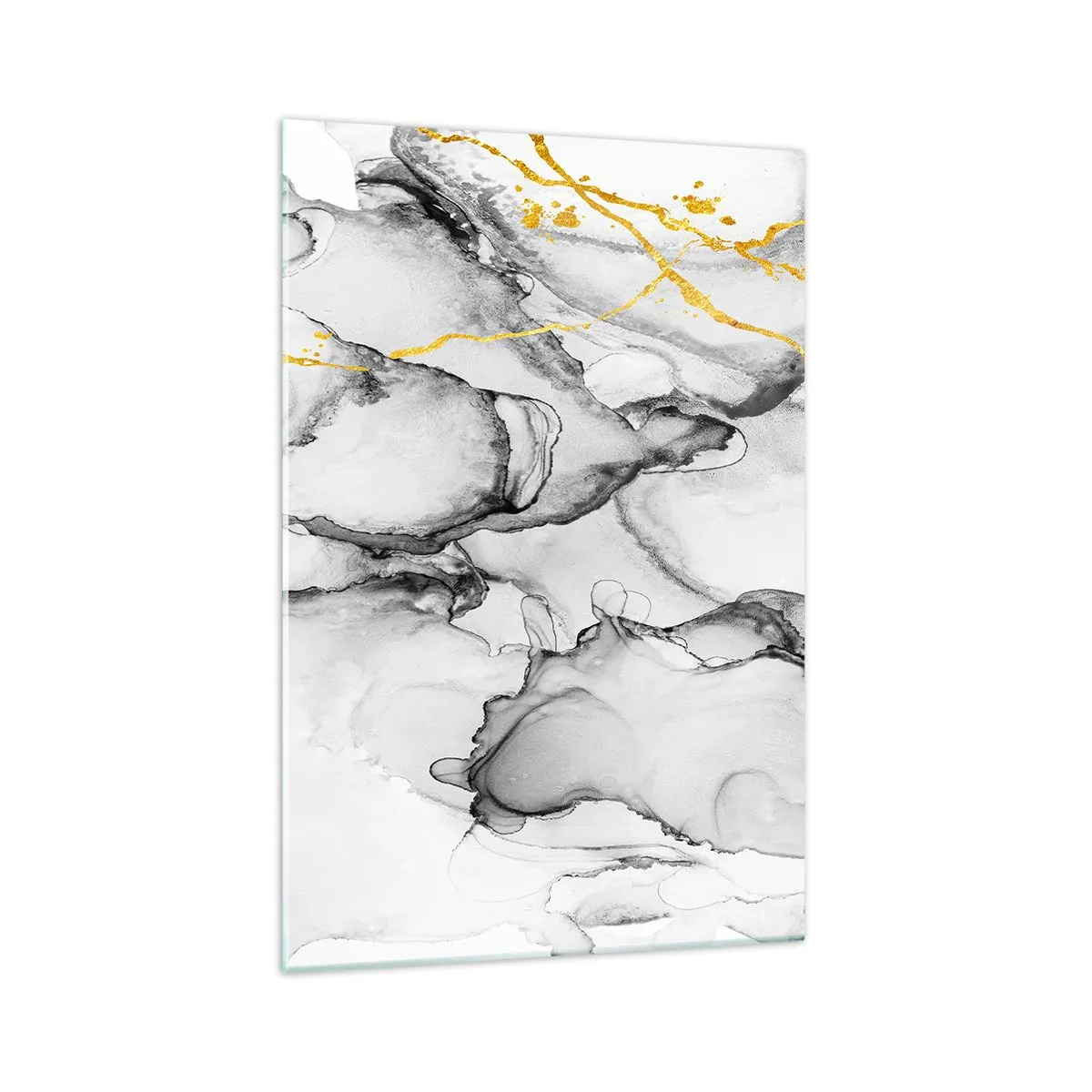 Impression sur verre - Image sur verre - Motifs abstraits en noir et blanc avec des accents dorés - 70x100cm - Composition à motif or - Décoration murale moderne pour le salon et la chambre ARTTOR