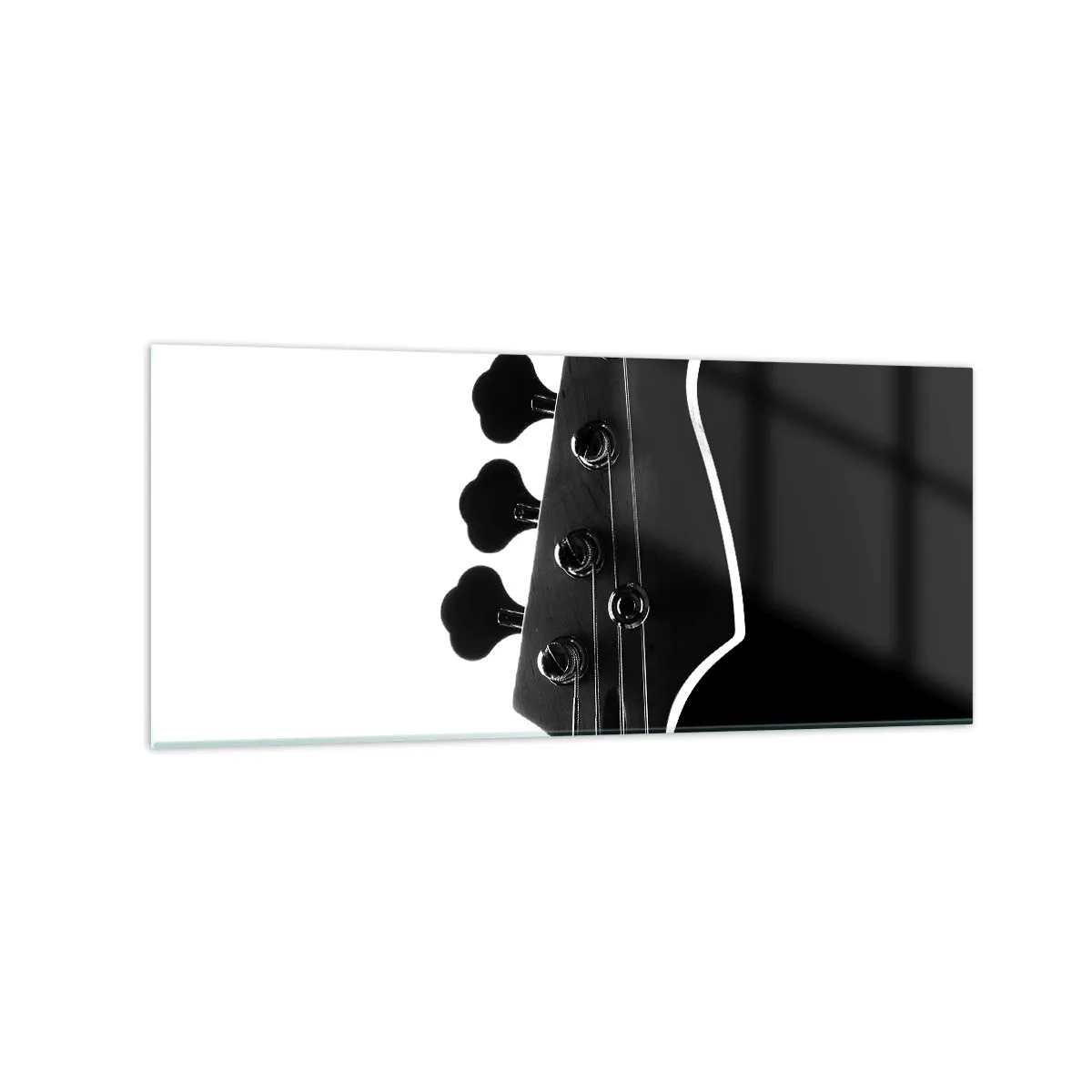 Impression sur verre - Image sur verre - Silhouette noire et blanche d'une tête de guitare basse - 120x50cm - Silence de roche - Décoration murale moderne pour le salon et la chambre ARTTOR