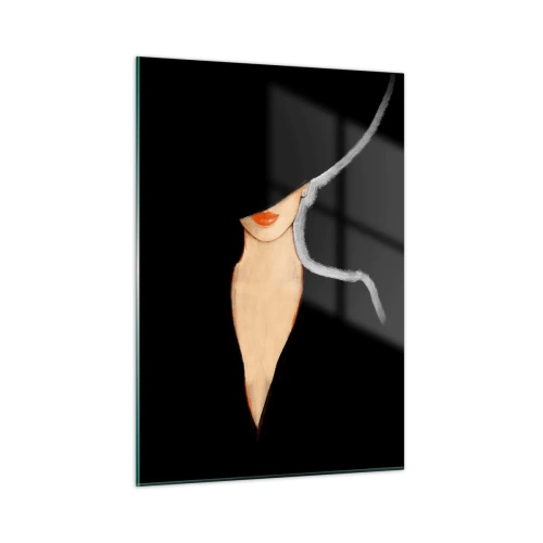 Impression sur verre - Image sur verre - Un portrait subtil d'une femme sur fond noir - 50x70cm - Élégance et style - Décoration murale moderne pour le salon et la chambre ARTTOR