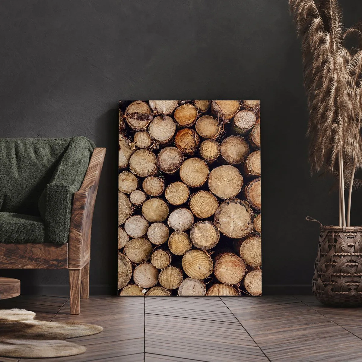 Impression sur toile - Image sur toile - Des tas de troncs d'arbres abattus disposés en harmonie - 50x70cm - Nouveau commencement - Décoration murale moderne pour le salon et la chambre ARTTOR