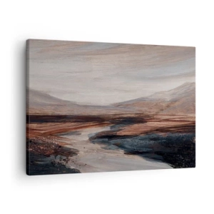 Impression sur toile - Image sur toile - Un paysage pittoresque avec une rivière et des montagnes - 70x50cm - Une vallée tranquille - Décoration murale moderne pour le salon et la chambre ARTTOR