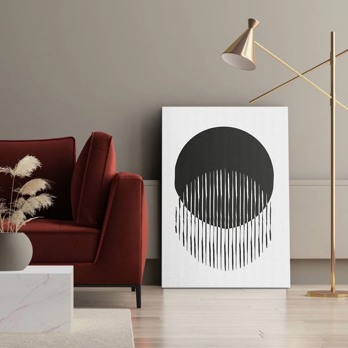 Impression sur toile - Image sur toile - Deux cercles superposés avec des lignes noires et blanches - 70x100cm - Son alter ego - Décoration murale moderne pour le salon et la chambre ARTTOR