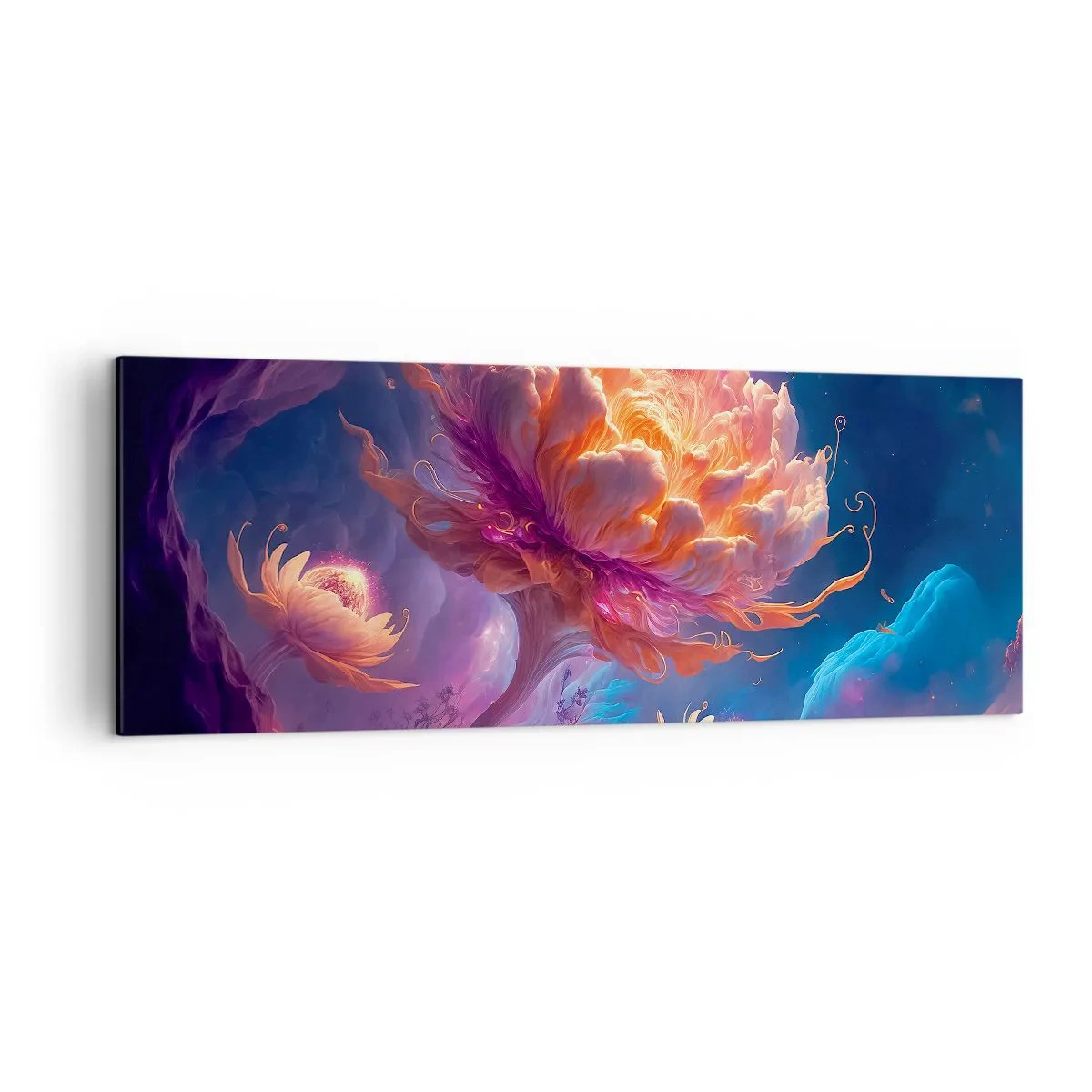 Impression sur toile - Image sur toile - Fleurs fantastiques dans un paysage cosmique - 140x50cm - Un autre monde - Décoration murale moderne pour le salon et la chambre ARTTOR
