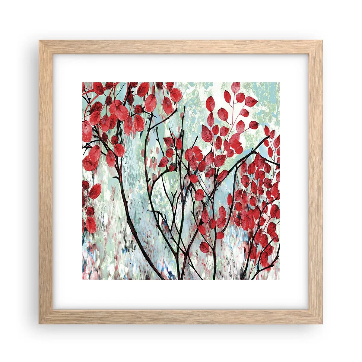 Affiche dans un chêne clair - Poster - Arbre en écarlate - 30x30 cm