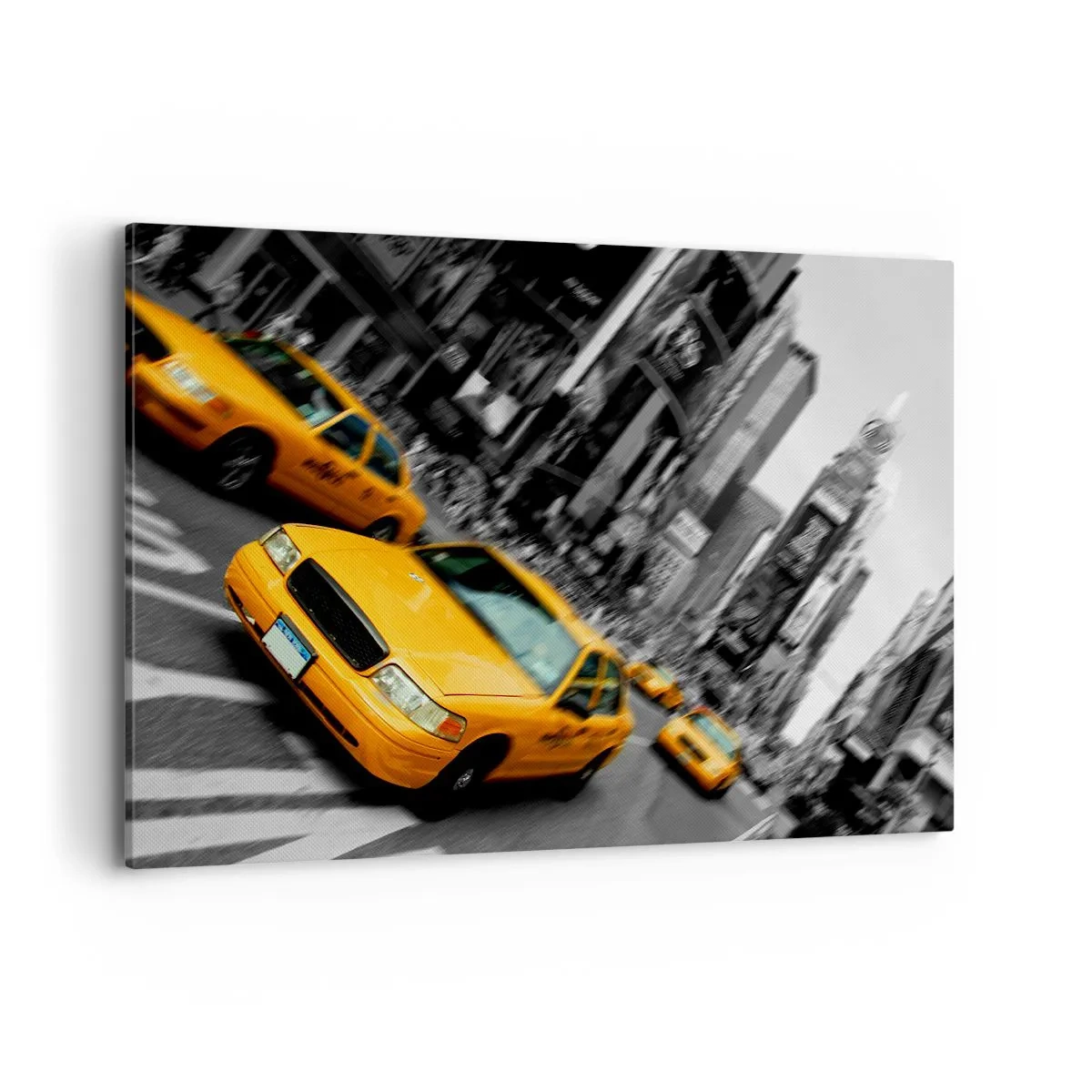 Impression sur toile - Image sur toile - Des taxis jaunes à une intersection très fréquentée de la ville - 120x80cm - Gouttes de soleil New-Yorkaise - Décoration murale moderne pour le salon et la chambre ARTTOR