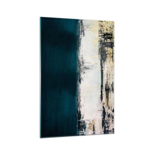 Impression sur verre - Image sur verre - Composition horizontale abstraite dans les tons bleu marine et blanc - 70x100cm - Composition horizontale - Décoration murale moderne pour le salon et la chambre ARTTOR