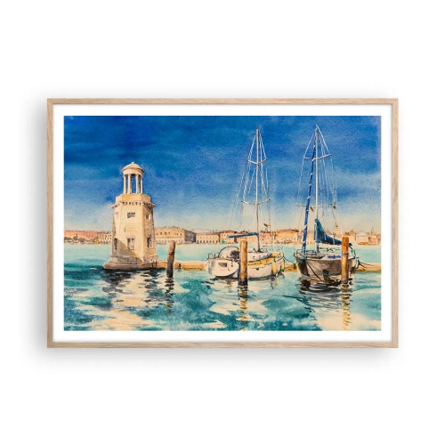 Affiche dans un chêne clair - Poster - Lagune ensoleillée - 100x70 cm