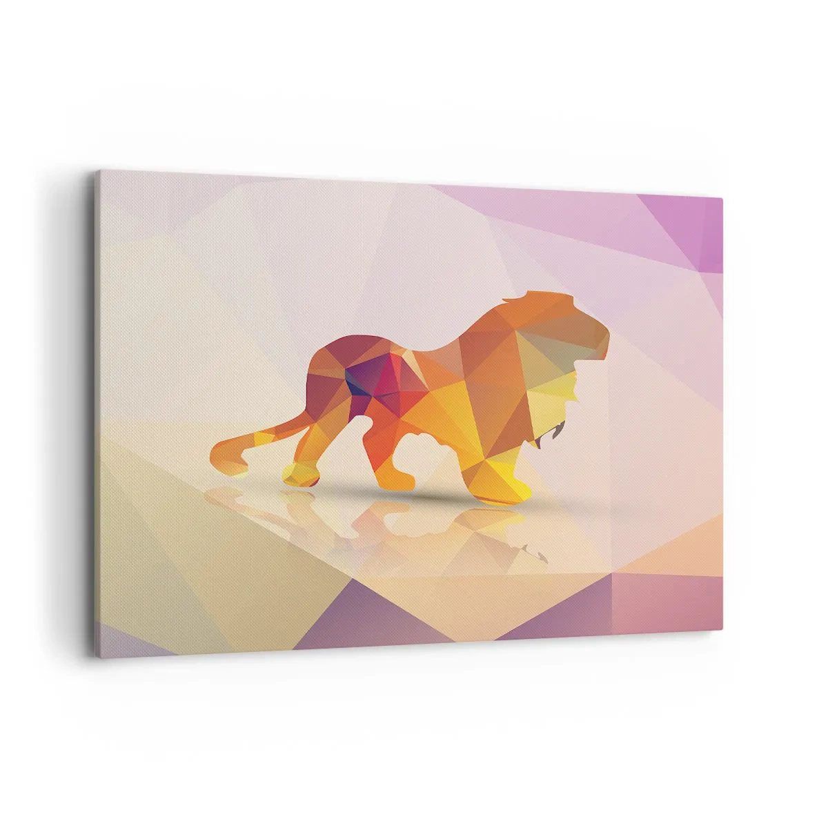 Impression sur toile - Image sur toile - Silhouette géométrique d'un lion dans les tons jaune et orange - 120x80cm - Le roi du diamant - Décoration murale moderne pour le salon et la chambre ARTTOR