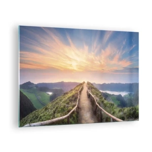 Impression sur verre - Image sur verre - Sentier au sommet d'une colline avec vue sur le coucher du soleil - 70x50cm - Proche du ciel - Décoration murale moderne pour le salon et la chambre ARTTOR