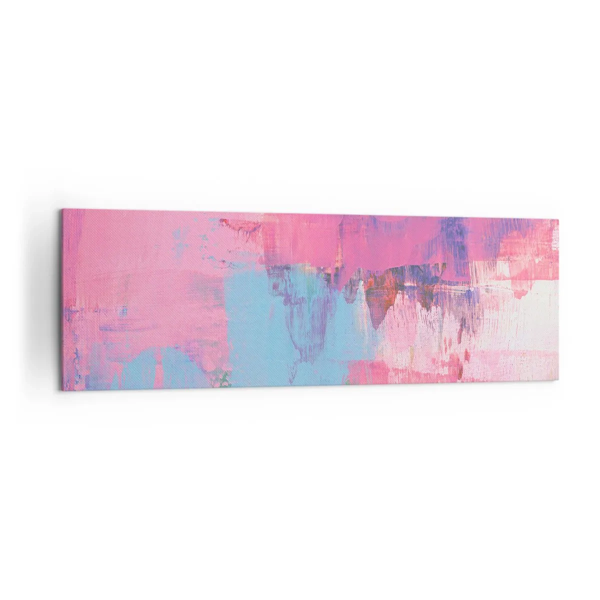 Impression sur toile - Image sur toile - Composition abstraite en rose et bleu - 160x50cm - Du rose, du bleu et une pincée de lumière - Décoration murale moderne pour le salon et la chambre ARTTOR