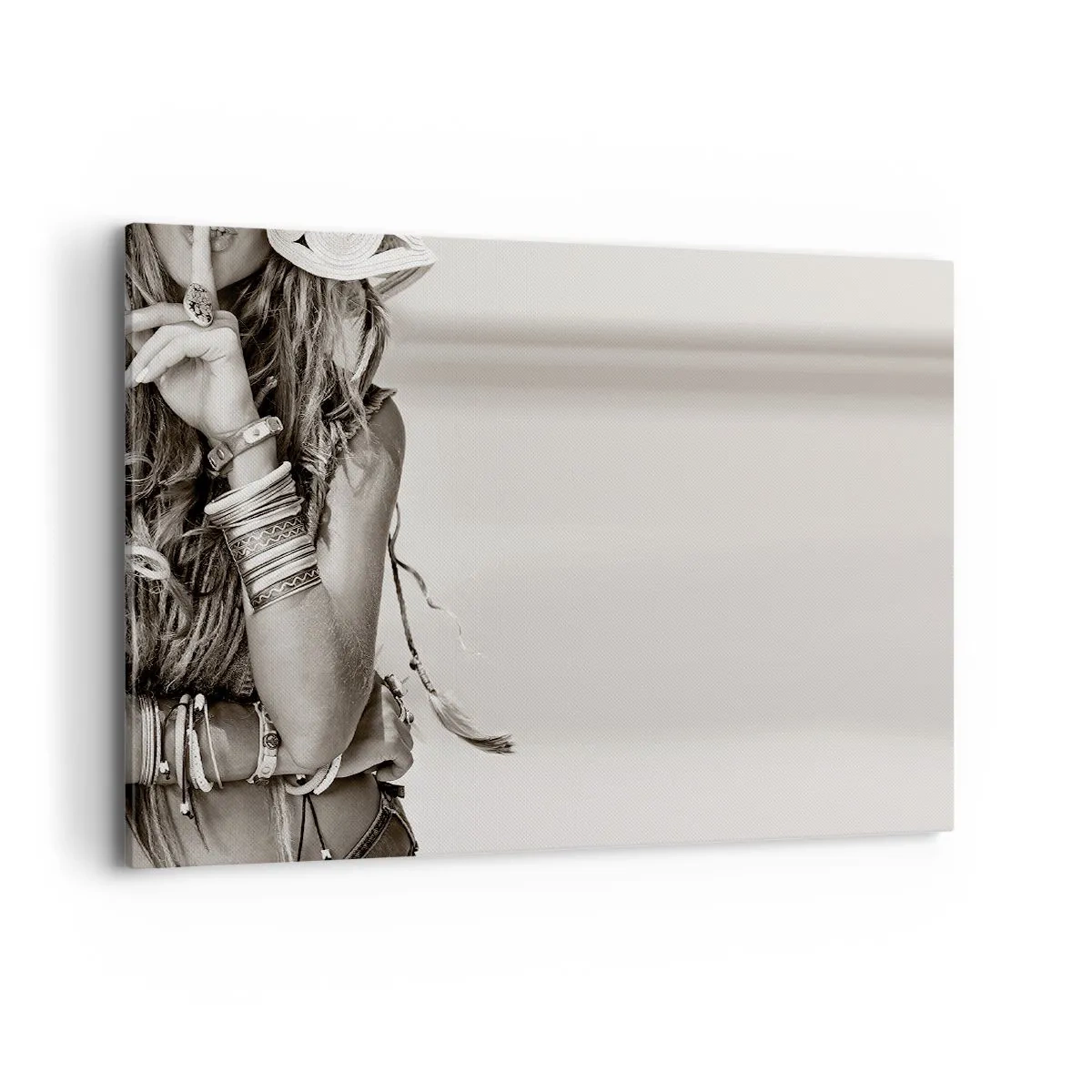 Impression sur toile - Image sur toile - Portrait d'une femme bohème avec des bijoux - 100x70cm - Comment va la fille - Décoration murale moderne pour le salon et la chambre ARTTOR