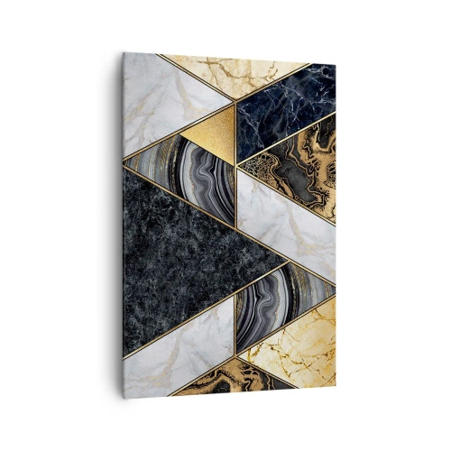 Impression sur toile - Image sur toile - Triangles géométriques en or, marbre et nuances sombres - 70x100cm - Pierre après pierre - Décoration murale moderne pour le salon et la chambre ARTTOR