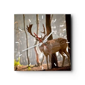 Horloge murale - Pendule murale - Cerf dans la forêt dans le brouillard du matin - 30x30cm - La lumière de la jeunesse - Décoration murale moderne pour le salon et la chambre ARTTOR