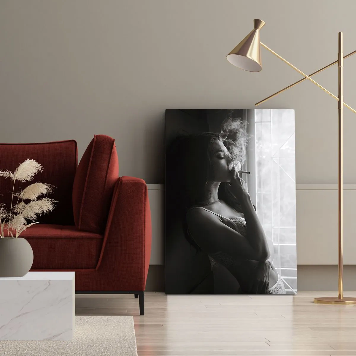Impression sur toile - Image sur toile - Une femme dans une pose sensuelle sur une photographie en noir et blanc - 50x70cm - Vous sentez-vous libre ? - Décoration murale moderne pour le salon et la chambre ARTTOR