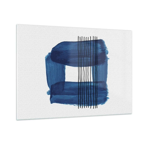 Impression sur verre - Image sur verre - Abstraction moderne dans les tons de bleu - 100x70cm - Composition noire-bleue - Décoration murale moderne pour le salon et la chambre ARTTOR