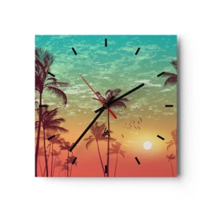 Horloge murale - Pendule murale - Coucher de soleil avec des palmiers sur un ciel coloré - 30x30cm - Ambiance tropicale - Décoration murale moderne pour le salon et la chambre ARTTOR