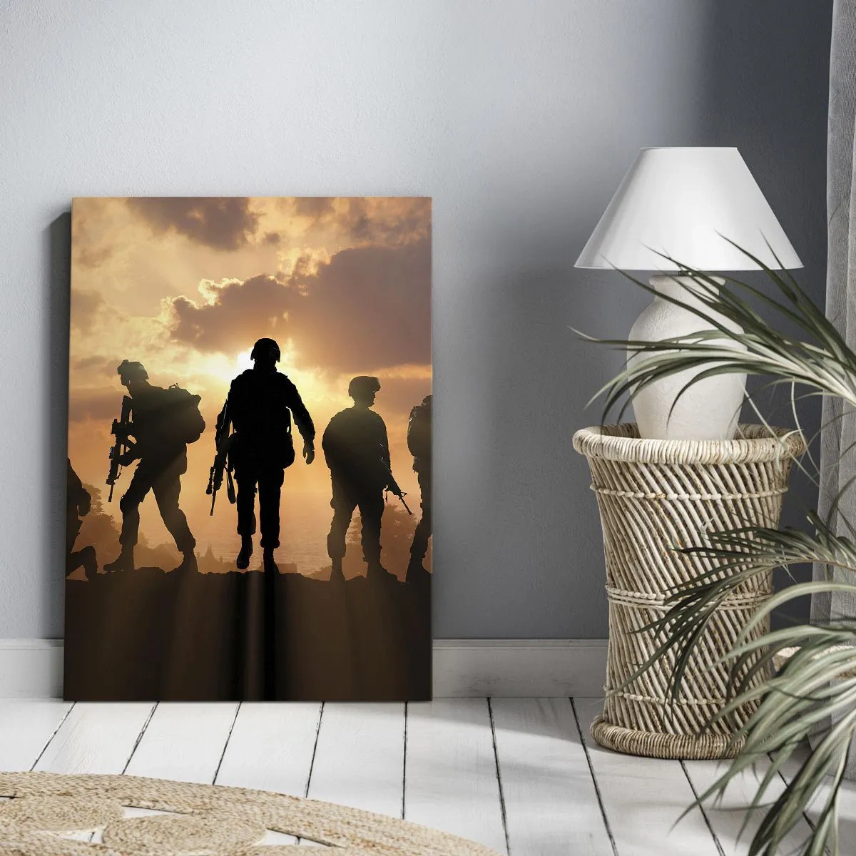 Impression sur toile - Image sur toile - Soldats sur fond de soleil couchant dans un décor dynamique - 50x70cm - Brothers in arms - Décoration murale moderne pour le salon et la chambre ARTTOR