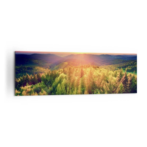 Impression sur toile - Image sur toile - Paysage forestier avec coucher de soleil sur les collines - 160x50cm - Monts et sommets - Décoration murale moderne pour le salon et la chambre ARTTOR