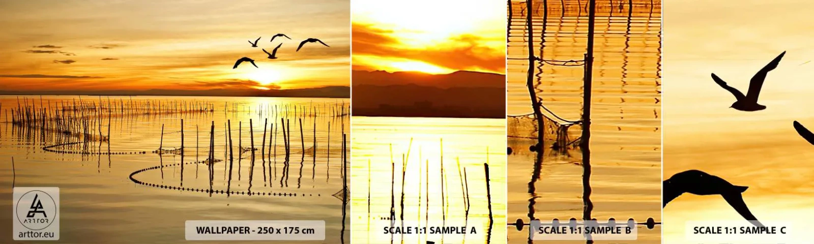 Échantillon de Papier Peint Autocollant Deluxe Sticker - À la pêche - Paysage, Lac, Filet de pêche - 100x30 cm