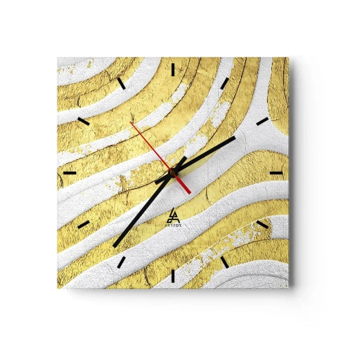 Horloge murale - Pendule murale - Lignes abstraites dorées et blanches dans une texture 3D - 30x30cm - Composition en blanc et or - Décoration murale moderne pour le salon et la chambre ARTTOR