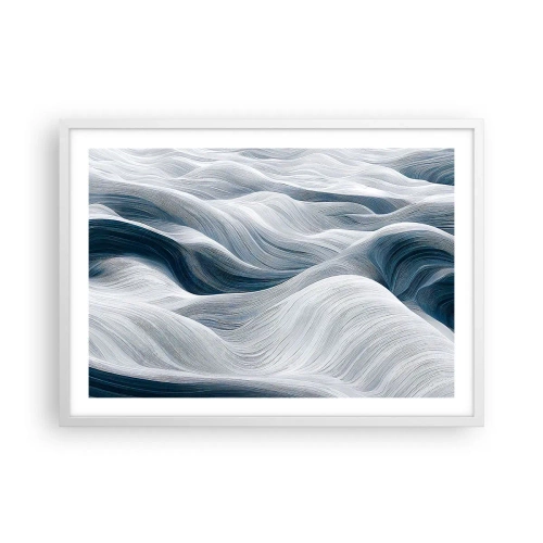 Affiche dans un cadre blanc - Poster - Vagues blanches et bleues - 70x50 cm