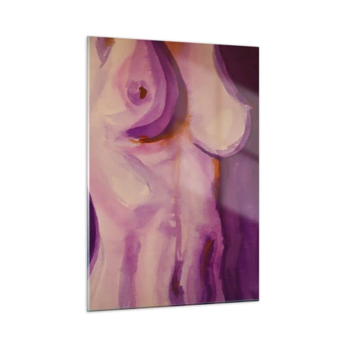 Impression sur verre - Image sur verre - Une interprétation artistique de silhouettes féminines dans des tons de rose et de violet. - 50x70cm - Ode à la féminité - Décoration murale moderne pour le salon et la chambre ARTTOR