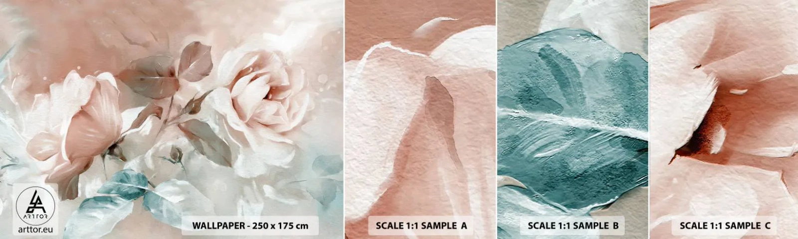 Échantillon De Papier Peint Standard Eco - L'esprit du romantisme - Fleurs, Romantique, Des roses - 100x30 cm