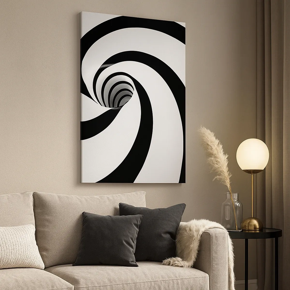 Impression sur toile - Image sur toile - Spirale abstraite noire et blanche avec un effet tourbillonnant - 50x70cm - Céder au vortex ? - Décoration murale moderne pour le salon et la chambre ARTTOR