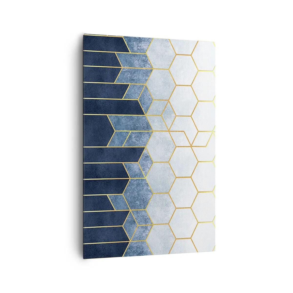 Impression sur toile - Image sur toile - Motif géométrique dans les tons or et bleu marine - 80x120cm - Composition en rythme syncopé - Décoration murale moderne pour le salon et la chambre ARTTOR